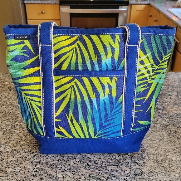 Lands' End Tropical Blue and Green Tote Bag - Picture 1 of 4